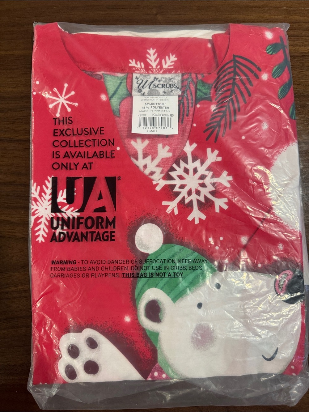 Uniform Advantage Red Polar Bear & Snowflake Pajama Scrub Top